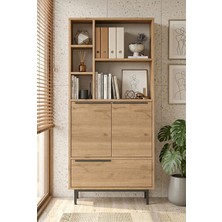 Robin Home Lidya Ofis Klasör Dolabı Kitaplık 3 Kapaklı Metal Ayaklı Sepet