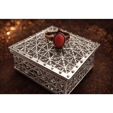 Banum Luxury Şık Doğal Mercan (Coral) Taşlı El Işi Bakır Yüzük