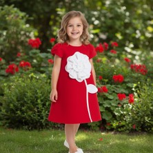 Milays Kız Çocuk Gül Detaylı Kısa Kollu Abiye Elbise