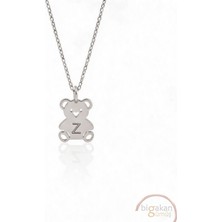 Bigakan  Tatlı Minik Harf Ayıcık Kolye 925 Ayar Gümüş 45 cm Kadın Beyaz Renk