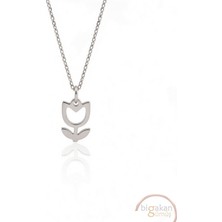 Bigakan  Ufak Lale Kolye Ucuz Zarif Modern Kadın KOLYESI925 Ayar Gümüş 45 cm Kadın Beyaz Renk