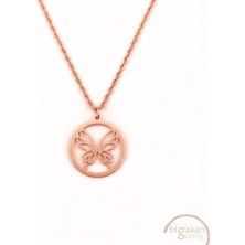 Bigakan  Madalyon Kelbek Kolye 925 Ayar Gümüş 45 cm Kadın Rose Kaplama