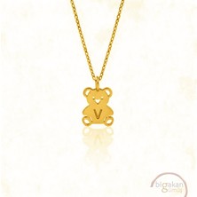 Bigakan  Minik Harf Ayıcık Kolye 925 Ayar Gümüş 45 cm Kadın Altın Kaplama