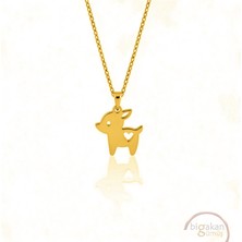 Bigakan  Kalpli Benekli Geyik Kolyesi 925 Ayar Gümüş 45 cm Kadın Altın Kaplama