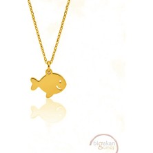 Bigakan  Sevimli Balık Kolyesi Burç Deniz KOLYE925 Ayar Gümüş 45 cm Kadın Altın Kaplama