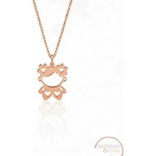 Bigakan  Sevimli Kız Çocuk Kolyesi 925 Ayar Gümüş 45 cm Kadın Rose Kaplama