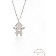 Bigakan  Tatlı Kız Çocuk Kolyesi Kalpli 925 Ayar Gümüş 45 cm Kadın Beyaz Renk