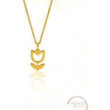 Bigakan  Ufak Lale Kolye Ucuz Zarif Modern Kadın KOLYESI925 Ayar Gümüş 45 cm Kadın Altın Kaplama