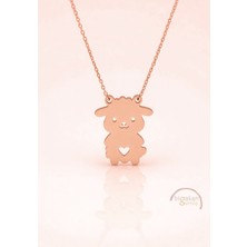 Bigakan  Kuzu Tasarımı Figürlü Kolye 925 Ayar Gümüş 45 cm Kadın Rose Kaplama