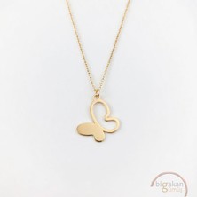 Bigakan  Zarif Kelebek Koleye 925 Ayar Gümüş 45 cm Kadın Altın Kaplama