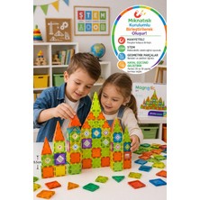 Toyfest Magnetic 79 Parça Manyetik Blok Yapboz Stem Eğitici Oyuncak Kale Oyun Seti Eğitsel Kare Parça 5.5 cm