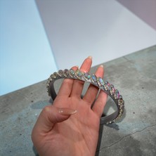 Gri Işıltılı Taşlı Taç – Zarif Kadın Saç Aksesuarı | Düğün, Nişan ve Davet Tacı