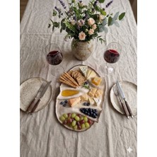 N'Art El Yapımı Stoneware Amorf Sunum Tabağı - Büyük Boy Siyah Benekli Rustik Tepsi (33X22 Cm)