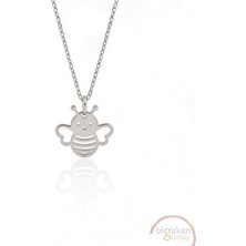 Bigakan  Çalışkan Arı Figürlü Kolye 925 Ayar Gümüş 45 cm Kadın Beyaz Renk