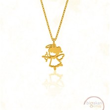 Bigakan  Sevimli Kanatlı Peri Kolyesi 925 Ayar Gümüş 45 cm Kadın Altın Kaplama