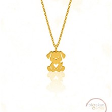 Bigakan  Sevimli Kalpli Köpek Kolyesi 925 Ayar Gümüş 45 cm Kadın Altın Kaplama