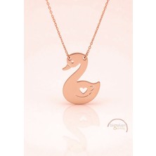 Bigakan  Sevimli Kuğu Figürlü Kolye 925 Ayar Gümüş 45 cm Kadın Rose Kaplama