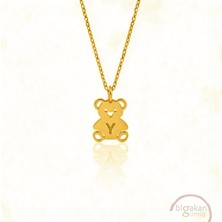 Bigakan  Zarif Minik Y Harf Ayıcık Kolye 925 Ayar Gümüş 45 cm Kadın Altın Kaplama