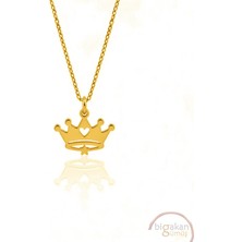 Bigakan  Sevimli Prenses Tacı Kolyesi 925 Ayar Gümüş 45 cm Kadın Altın Kaplama