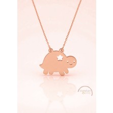 Bigakan  Kaplumabağa Figürlü Kolye 925 Ayar Gümüş 45 cm Kadın Rose Kaplama