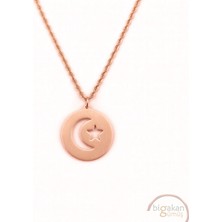 Bigakan  Kadın Ayyıldız Kolye 925 Ayar Gümüş 45 cm Kadın Rose Kaplama