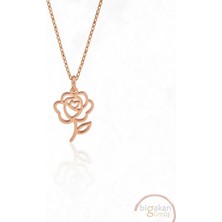 Bigakan  Gül Motifli Zarif Kolyesi 925 Ayar Gümüş 45 cm Kadın Rose Kaplama
