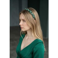 Zümrüt Yeşili Taşlı Tel Taç – Şık Abiye & Kına Gelin Saç Aksesuarı