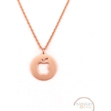 Bigakan  Madalyon Elma Kolye 925 Ayar Gümüş 45 cm Kadın Rose Kaplama