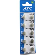 Esranın Dünyası Atc Alkaline Button Battery AG13 LR-44/A76 Düğme Pil Alkalin 1.5V 10LU Kart (4887)