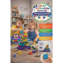 Toyfest Magnetic Mini 64 Parça Manyetik Blok Seti Arabalı Eğitici Zeka Oyuncağı Set Kare Parça 3.75 cm