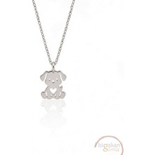 Bigakan  Sevimli Kalpli Köpek Kolyesi 925 Ayar Gümüş 45 cm Kadın Beyaz Renk