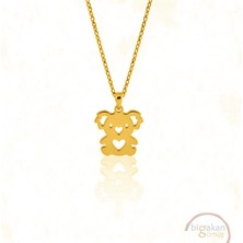 Bigakan  Tembel Koala Figürlü Kolye 925 Ayar Gümüş 45 cm Kadın Altın Kaplama