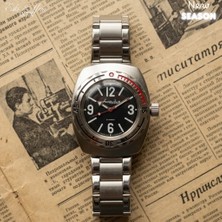 Eski Yeni Antik Vostok Amphibia 2415 Otomatik Erkek Kol Saati 200M Dalgıç Çelik Kordon Siyah Kadran
