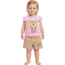 Çikoby Kız Bebek Ayıcık Baskılı Şortlu Yazlık Takım (9 Ay – 3 Yaş)
