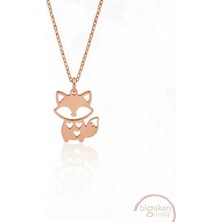 Bigakan  Sevimli Kalpli Tilki Kolyesi 925 Ayar Gümüş 45 cm Kadın Rose Kaplama