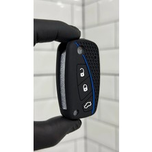 Barkas Elektronik Fiat Fiorino Linea Punto Uyumlu Petek Desenli Silikon Anahtar Koruma Kılıfı Mavi Şeritli