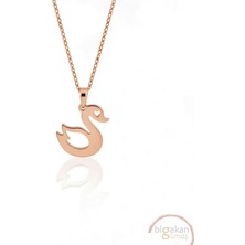 Bigakan   Kalpli Kuğu Kolyesi Modern Şık Zarif KOLYE925 Ayar Gümüş 45 cm Kadın Rose Kaplama