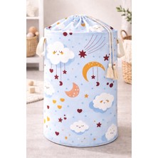 Morport Premium Bebek Kirli Sepeti Mavi Bulut Desenli | Oyuncak & Çamaşır Sepeti | Katlanabilir Organizer 60X50