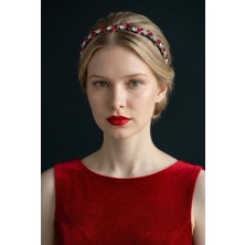 Kırmızı Taşlı Tel Taç – Şık Abiye & Kına Nişan Saç Aksesuarı