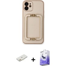 Cepte Toptan iPhone 12 Kozmos Minimal Prime - Siyah Bilvis 5in1 5d Magic Hayalet Cam Ekran Koruyucu + Turuncu Renkli Kamera Lens Koruma Cam