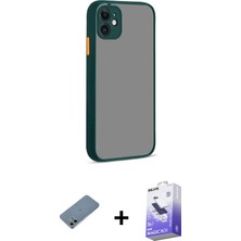 Cepte Toptan iPhone 12 Ahenk Çizgi Serisi - Siyah Bilvis 5in1 5d Magic Hayalet Cam Ekran Koruyucu + Sierra Blue Shine Kamera Lens Koruma Cam