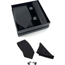 Practika 7 cm x 150 cm Black Pattern Tie Set With Pocket Square & Cufflinks Gift Box
