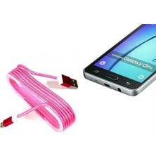 Practika Örgü Şeklinde Android Şarj Data Kablosu 1m Pembe Renkli Çelik Taşınabilir