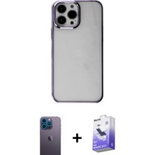 Cepte Toptan iPhone 13 Pro Max Doruk Doku Prime - Siyah Bilvis 5in1 5d Magic Hayalet Cam Ekran Koruyucu + Mavi Neon Fosforlu Kamera Lens