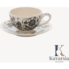 Kuvarsia Premium Koleksiyonu Seramik Kupa - Siyah Çiçek Desen