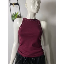 ANS Zımba Detay Bordo Kolsuz Body