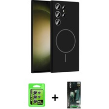 Cepte Toptan Galaxy S23 Ultra Yankı Form Serisi - Siyah 360 Mat Full Body Arka Koruyucu + Gümüş Raze Metal Kamera Lens