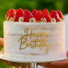 Party Express Pleksi Pasta Önü Happy Birtday Yazısı - Altın