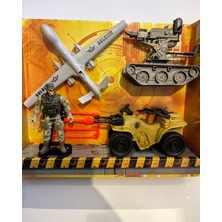 Mavi Su Dünyası Kutulu Asker Seti Askeri Araç Tank Iha 4' Lü Set