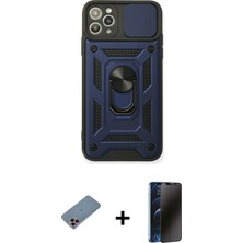 Cepte Toptan iPhone 11 Pro Max Ahenk Klasik - Siyah 3D Antistatik Hayalet Cam Ekran Koruyucu + Pembe Shine Kamera Lens Koruma Cam